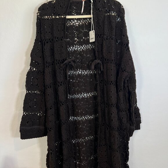 NWT Free people brown crochet duster cardigan XS/s - Picture 4 of 7